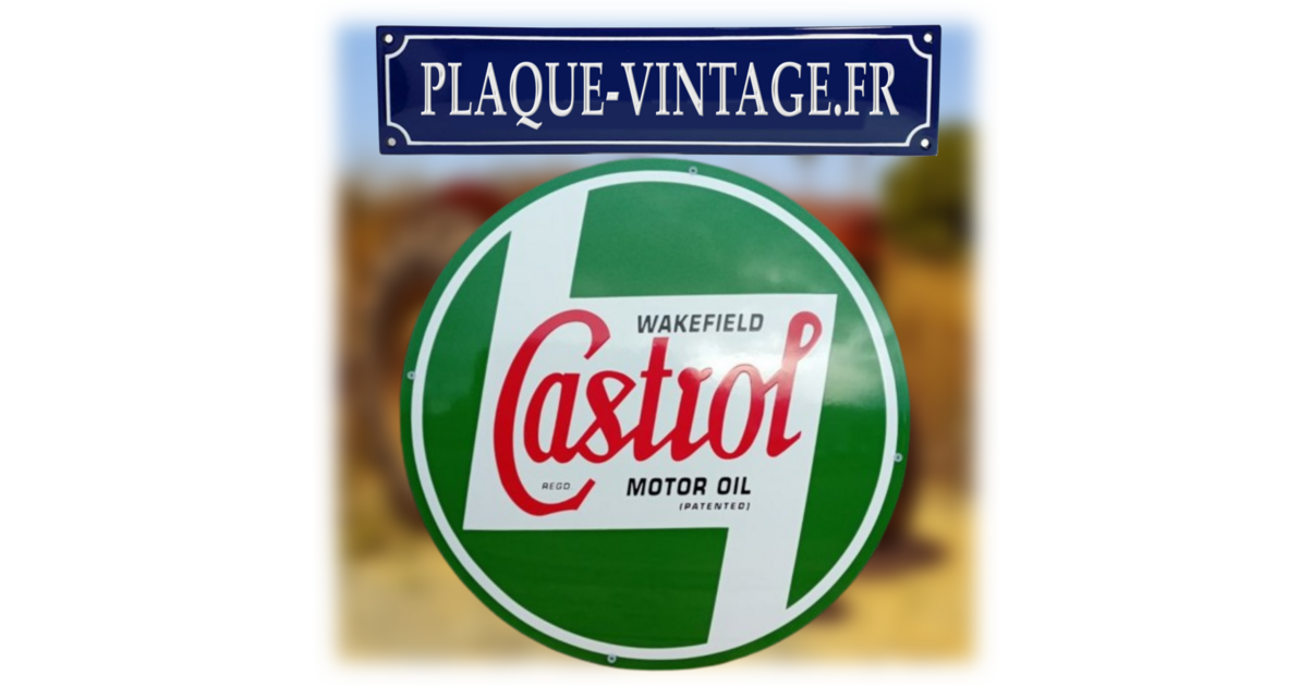 Panneau Publicitaire Vintage En Émail Porcelaine CASTROL - Modèle Original 1930 - Multicolore - Bon État